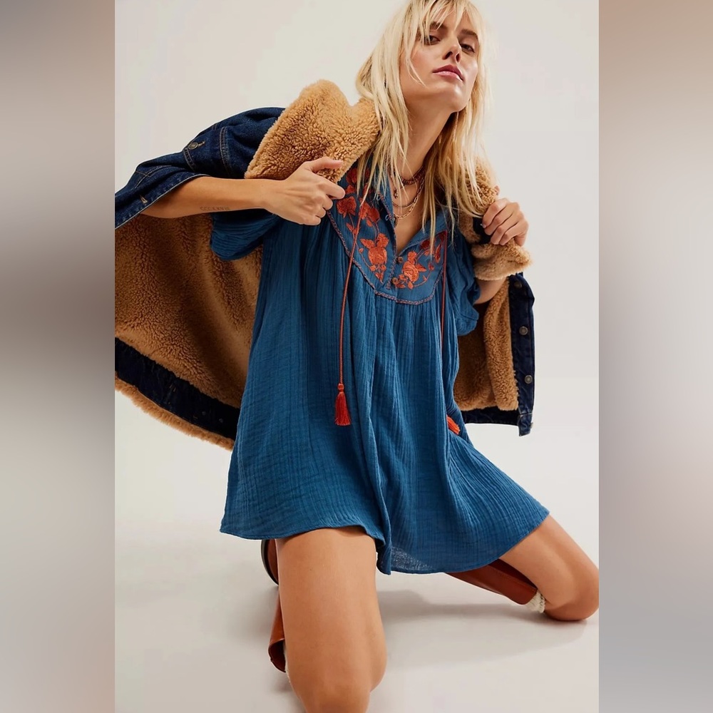 Free People Rosa Linda Embroidered Mini Dress Size S